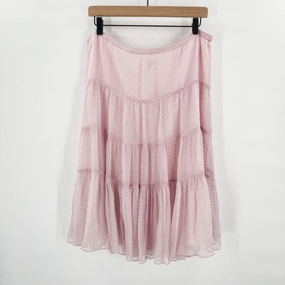 Vintage Intuitions 100% Silk Tiered Ruffle Midi Skirt Small Pink